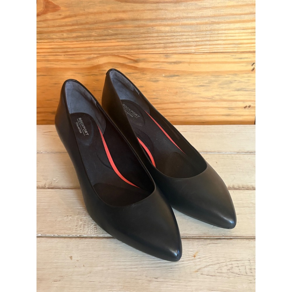 Rockport Total Motion Kalila Black Leather Pointed Toe Pumps Kitten Heel Size 11